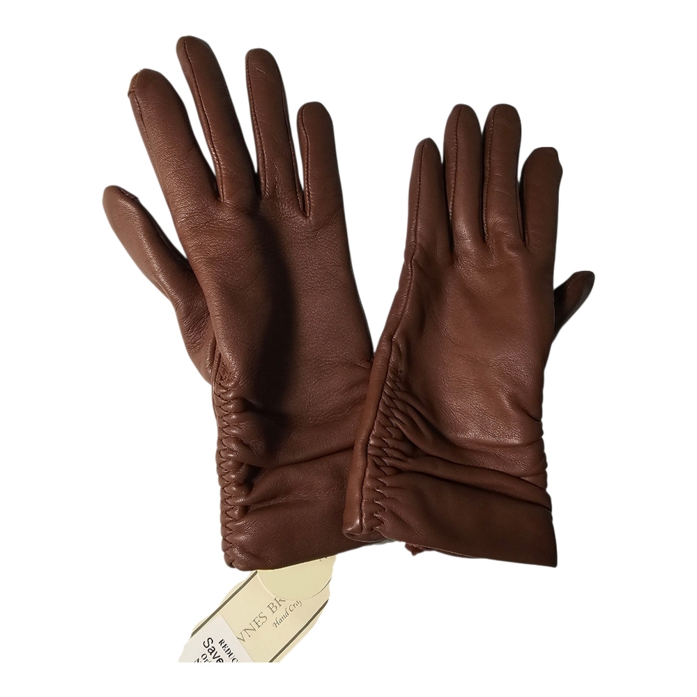 Fownes Brothers Metisse Ruched Leather‎ Touchscreen Gloves Copper Brown M